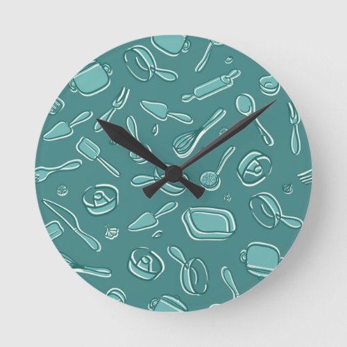 Kitchen Utensils Pattern Round Clock