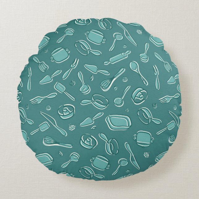 Kitchen Utensils Pattern Round Pillow (Front)