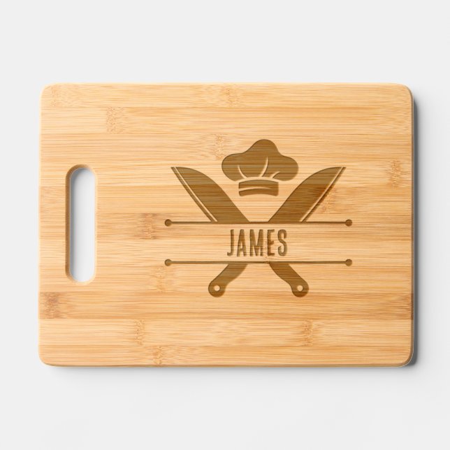 Kitchen utensils personalized chef name gift idea engraved cutting board (Front)