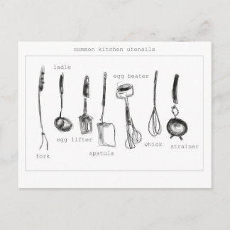 Kitchen utensils postcard