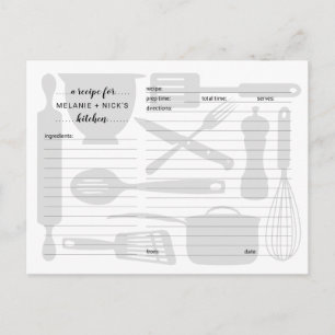 Kitchen utensils recipe cards, neutral gray postcard