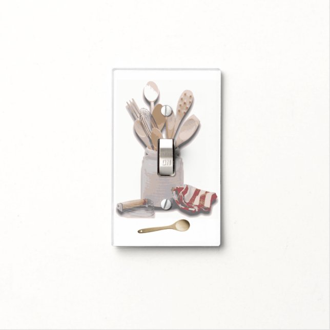 Kitchen Utensils Spoon Crock Cook Chef Food Prep Light Switch Cover (In Situ)