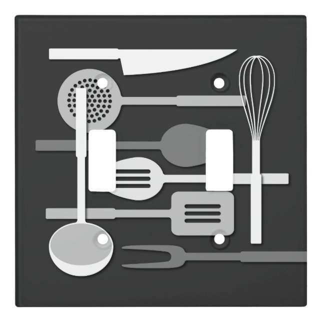 Kitchen Utensils Square Design Monochrome Light Switch Cover (Front)