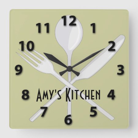 Kitchen Utensils Square Wall Clock