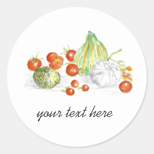 Kitchen Vegetables Tomatoes Squash Custom Name Classic Round Sticker