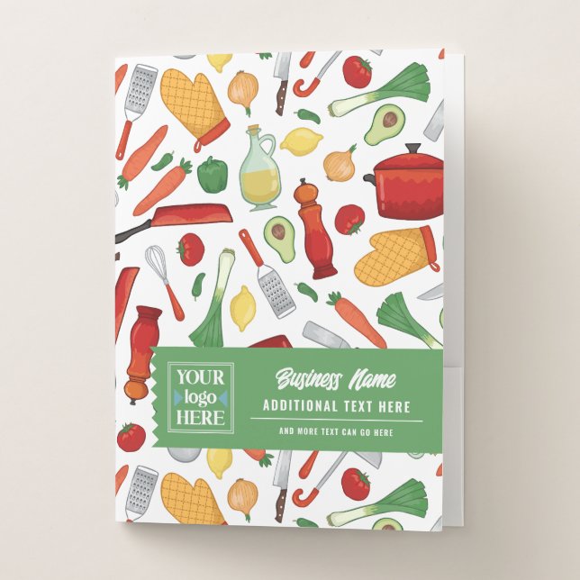 Kitchen Veggies Cooking Pattern Logo Catering Chef Pocket Folder (Front)