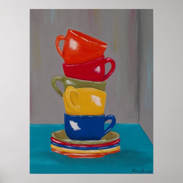Kitchen wall art coffee cups/mugs colorful (Front)