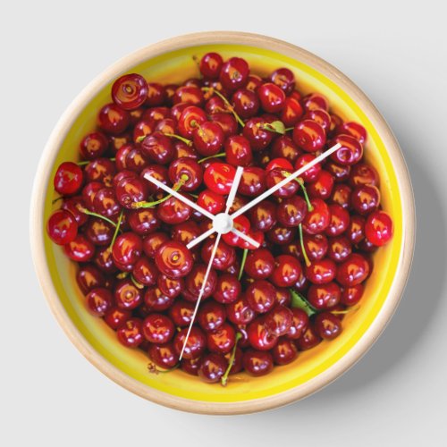 Kitchen Wall Clock Bowl Of Fresh Cherries