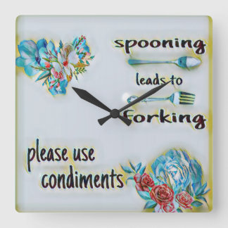 Kitchen Wall Clock, Square, Spooning Leads To Fork Square Wall Clock