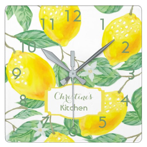 Kitchen wall clock with lemons and name