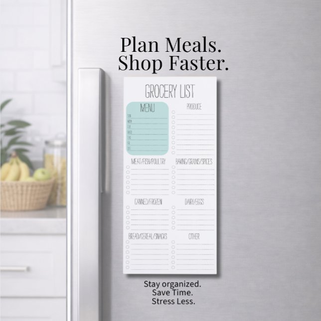 KITCHEN | Weekly Meal Planner Grocery List Custom Magnetic Notepad (Stay organized and simplify your weekly routine with this magnetic meal planner and grocery list.)
