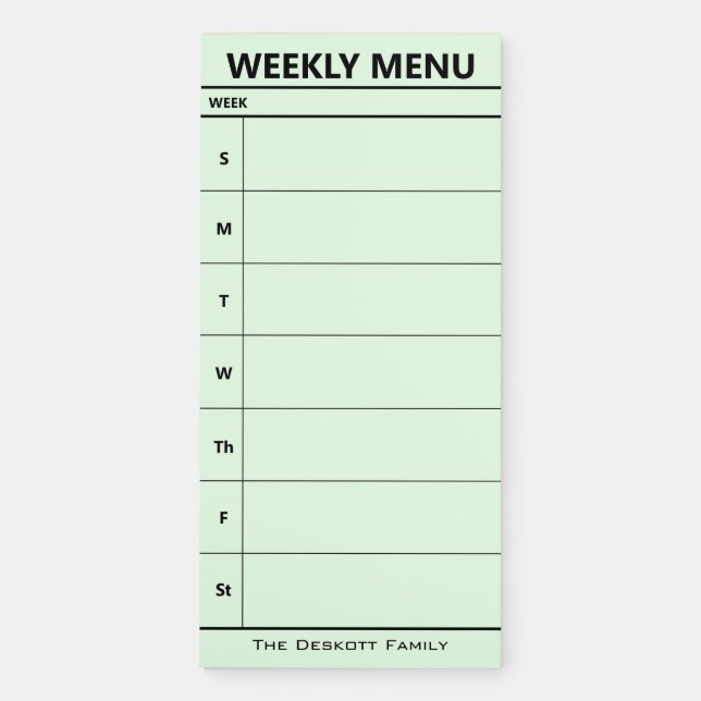Kitchen Weekly Meal Planner Magnetic Notepad (Front)