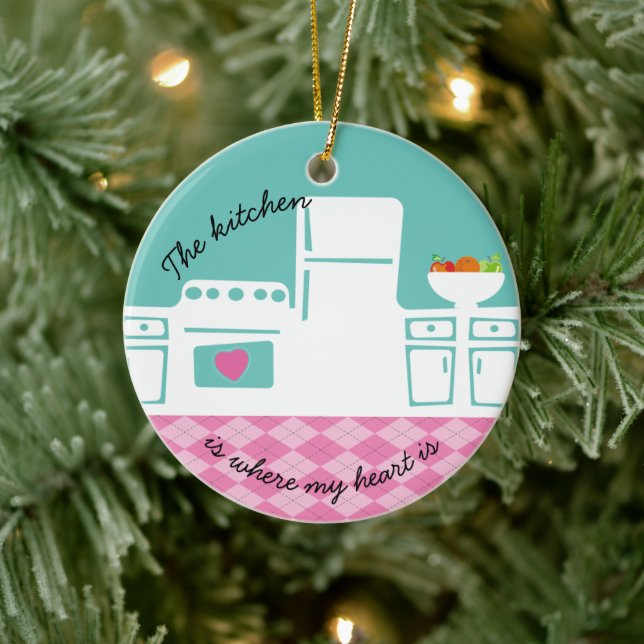 Kitchen where my heart is baker cooking Christmas Ceramic Ornament (Tree)