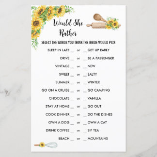 Kitchen whisked away Bridal Shower Game Sunflower