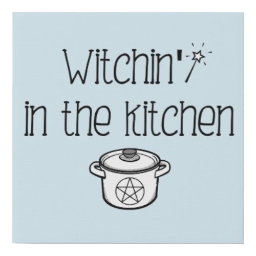 Kitchen Witch Decor Pentacle Cauldron Wicca Gift Faux Canvas Print