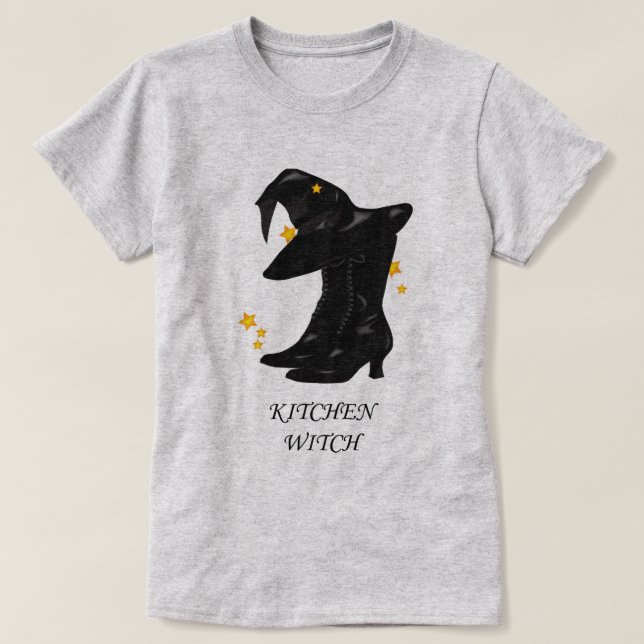 Kitchen Witch Halloween Basic Grey Shirt (Design Front)