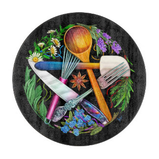 Kitchen Witch Herbal Pentacle Pentagram Cutting Board