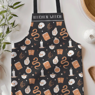 Kitchen Witch Mystic Boho Crystal Skull Halloween Apron