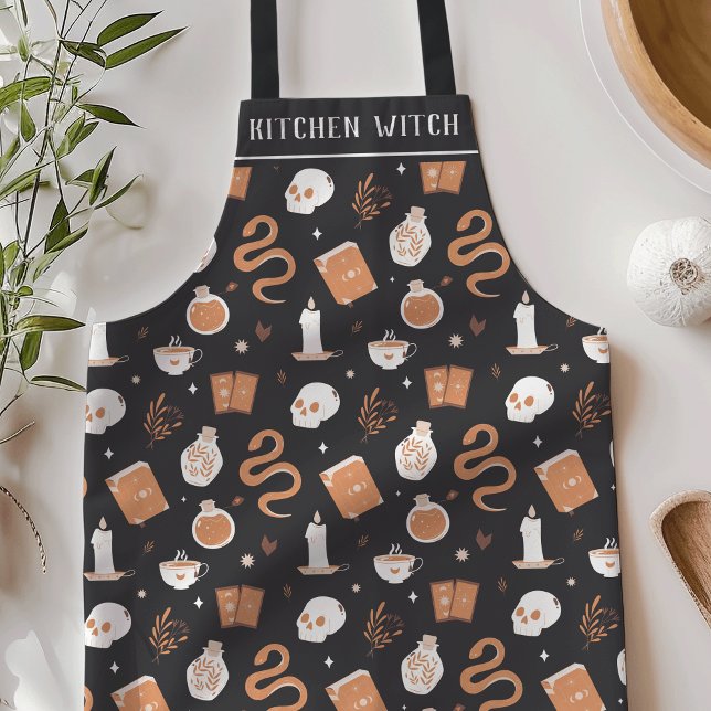 Kitchen Witch Mystic Boho Crystal Skull Halloween Apron (Creator Uploaded)