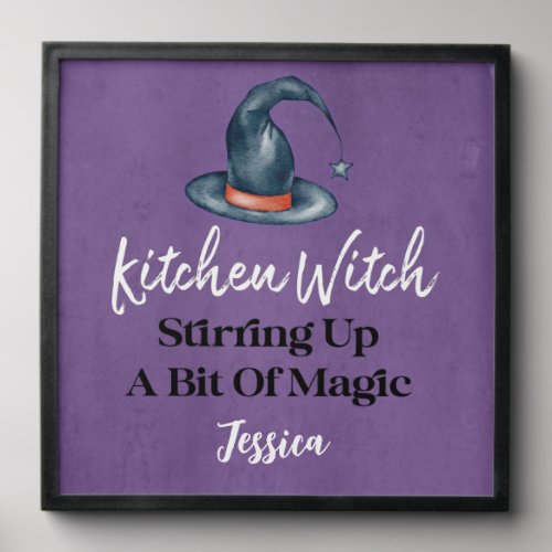 Kitchen Witch Purple Monogrammed Halloween Peel And Stick Photo Tile