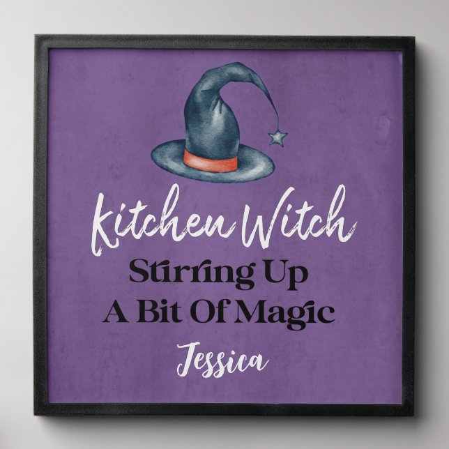 Kitchen Witch Purple Monogrammed Halloween Peel And Stick Photo Tile (Front Set)