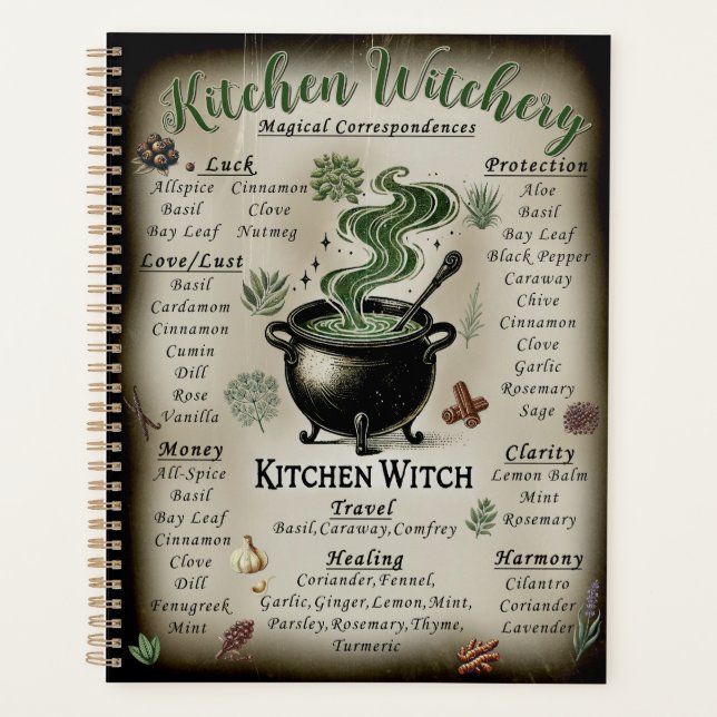Kitchen Witchery Magical Herbs Correspondences  Planner (Front)