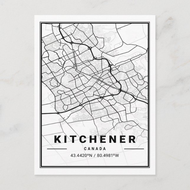 Kitchener Ontario Canada  Travel City Map Poster Postcard (Front)