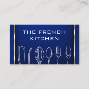 Kitchenware Gold Blue Background Business Card