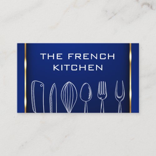 Kitchenware  Gold Blue Background Business Card