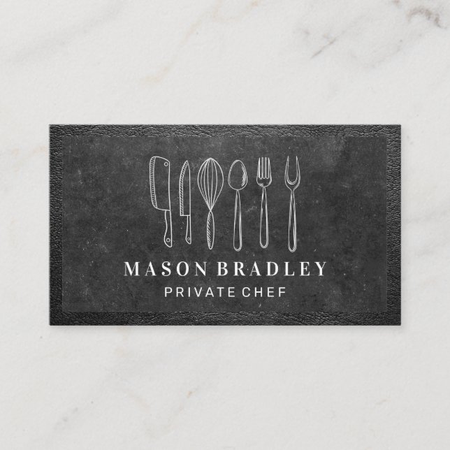 Kitchenware Illustrations | Slate | Leather Border Business Card (Front)