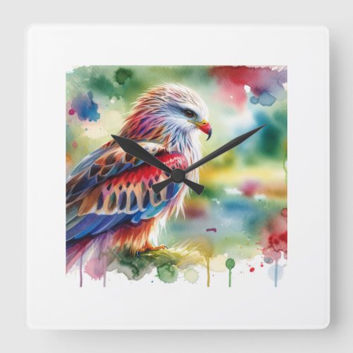 Kite Bird AREF1615 1 _ Watercolor Square Wall Clock