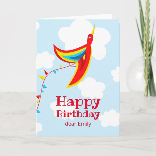 Kite Bird Fun Cute Happy Birthday Kids Card