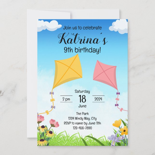 Kite Birthday Invitation (Front)
