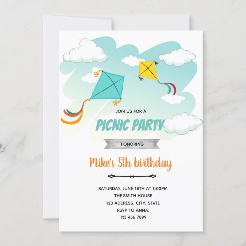 Kite birthday party Invitation
