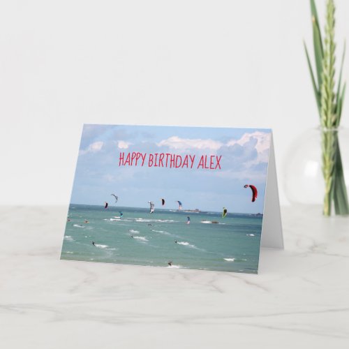 Kite Boarding Race Happy Birthday personalized Card