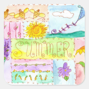 Kite Flowers Bees Watercolor Summer Square Sticker