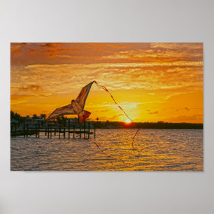 Kite Flying at Key Largo Sunset Poster