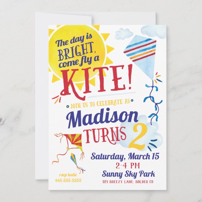 Kite Flying Birthday Invitation (Front)