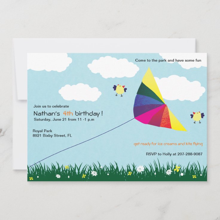 Kite Flying Kids birthday invitations Zazzle