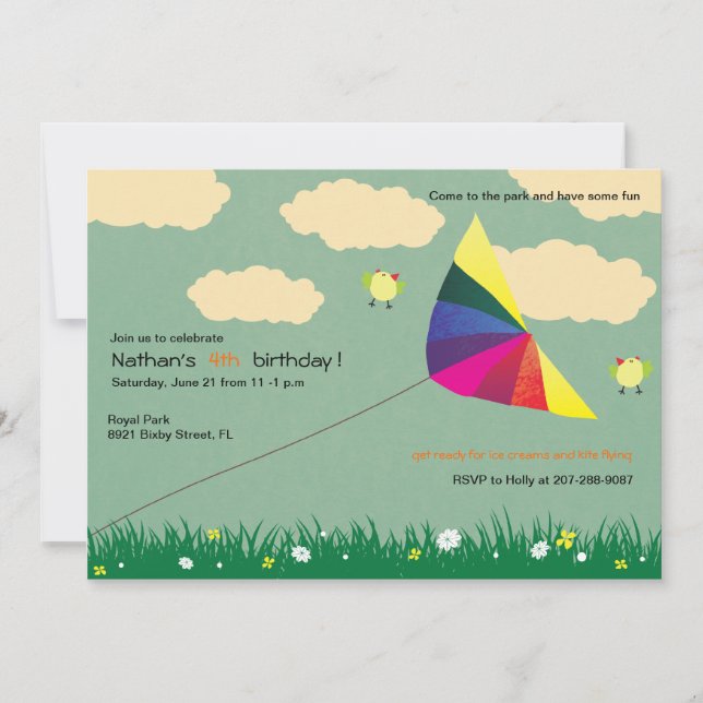 Kite Flying -Kids birthday invitations -3 (Front)