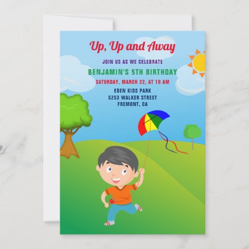 Kite Flying Kids Birthday Party Invitation