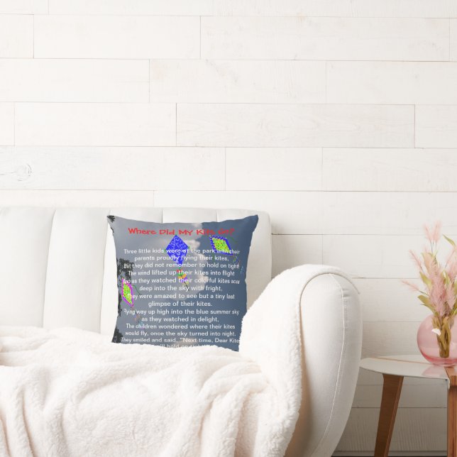 Kite Flying Poem Names 16" x 16" Throw Pillow (Couch)