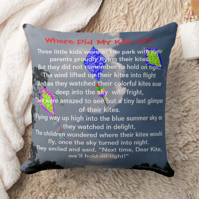 Kite Flying Poem Sweet Childhood Memories 20"x20" Throw Pillow (Blanket)