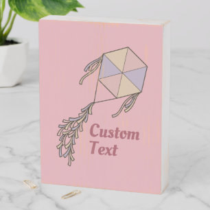 Kite Icon Pink Wooden Box Sign