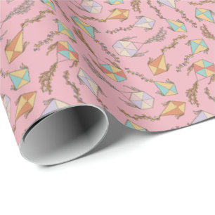 Kite Icons Pattern Pink Wrapping Paper
