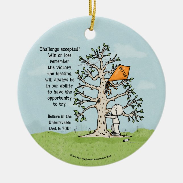 Kite in A Tree Motivational Quote Ceramic Ornament (Front)