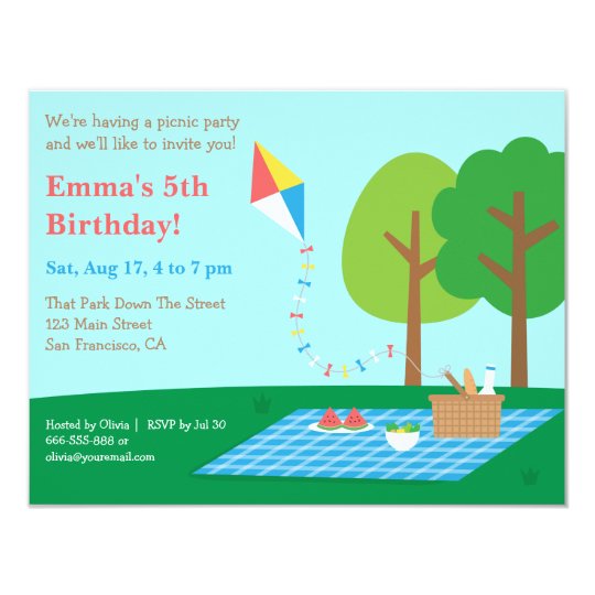 kite park picnic birthday party invitations zazzle com