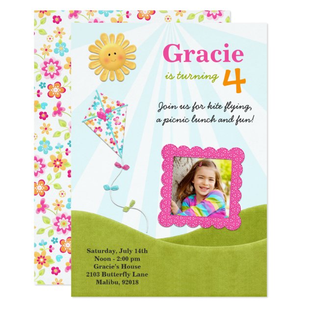 Kite Picnic Birthday Party Invitation