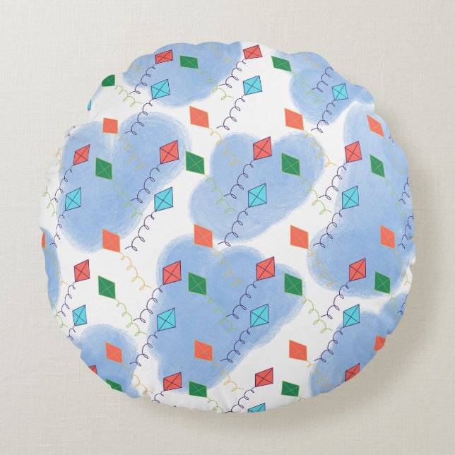 Kite Summer Doodles Pattern Round Pillow (Front)