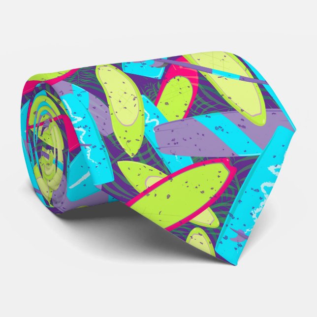 Kite Surf Boards Colourful Kiteboarding Pattern Neck Tie (Rolled)